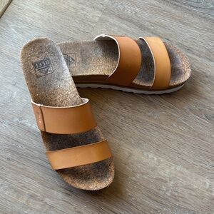 Reef Brown Leather Slide Sandals